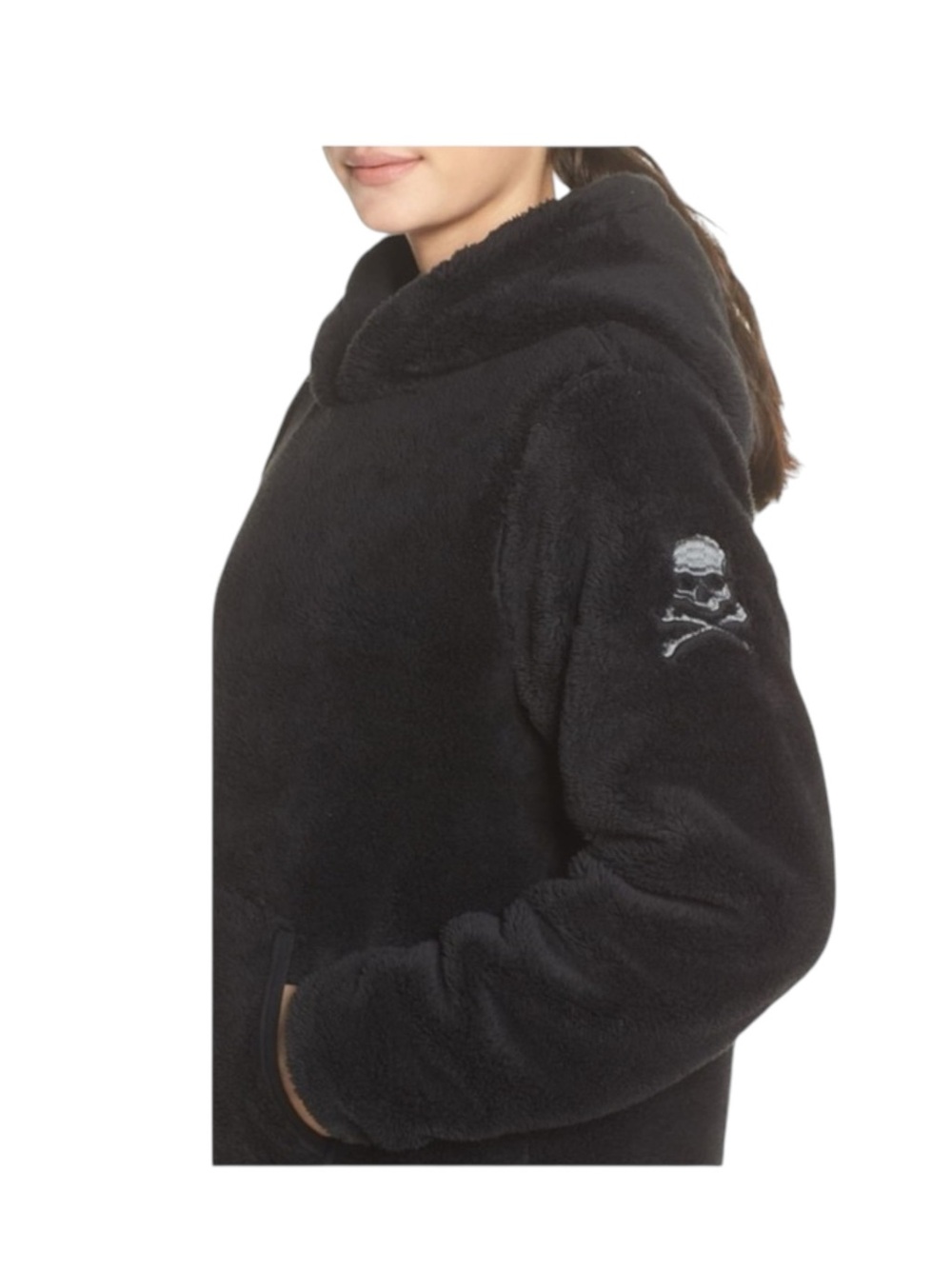 new SoulCycle ☻ Faux Shearling Reversible Mesh Skull Embroidered Pullover Hoodie - Picture 14 of 16